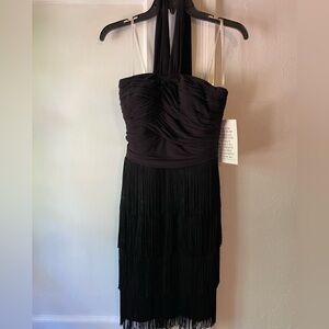Boston Proper Black Strapless Fringe Dress
